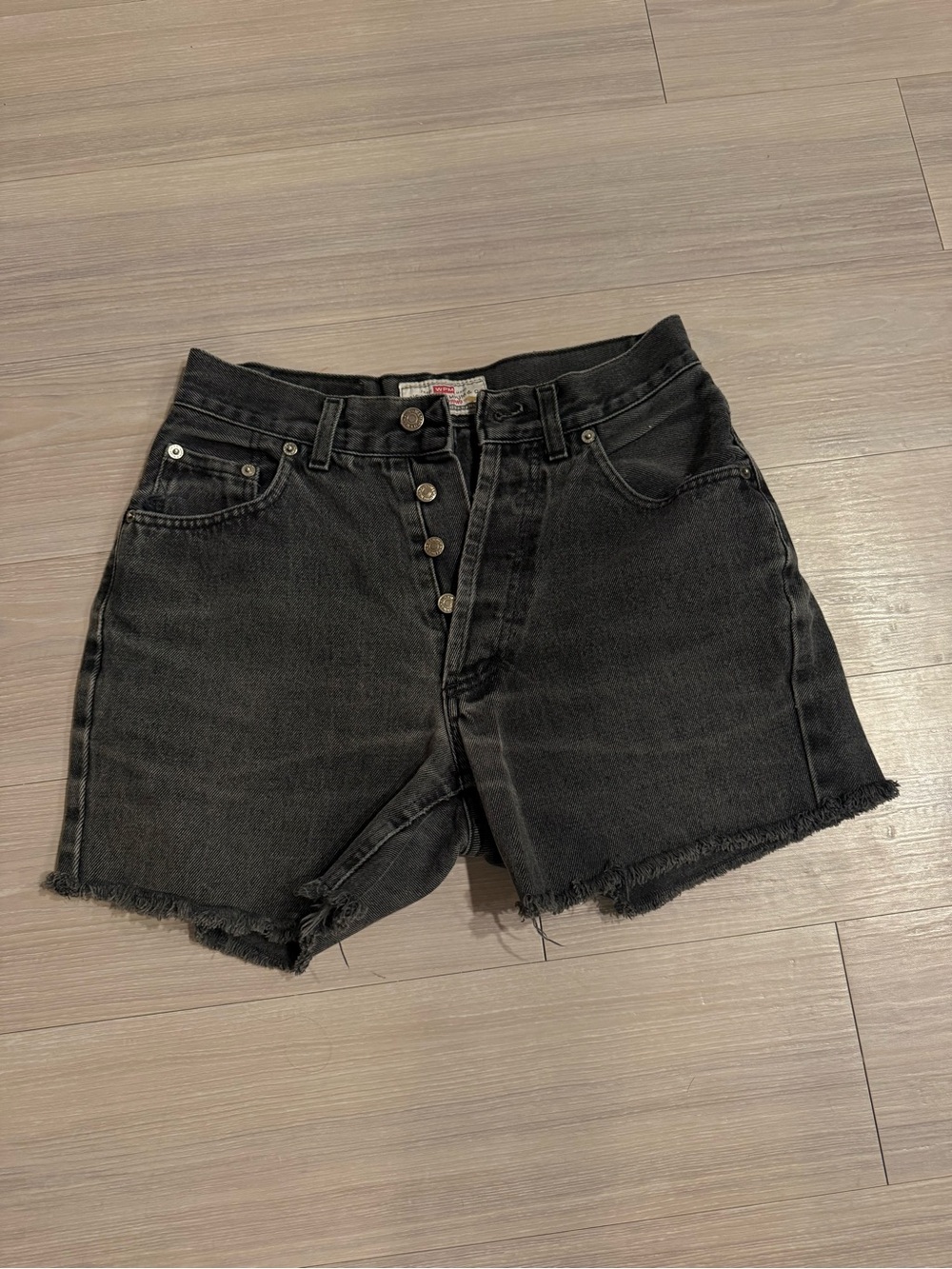 Levi's Black High-Rise Button-Fly Cutoff Denim Shorts